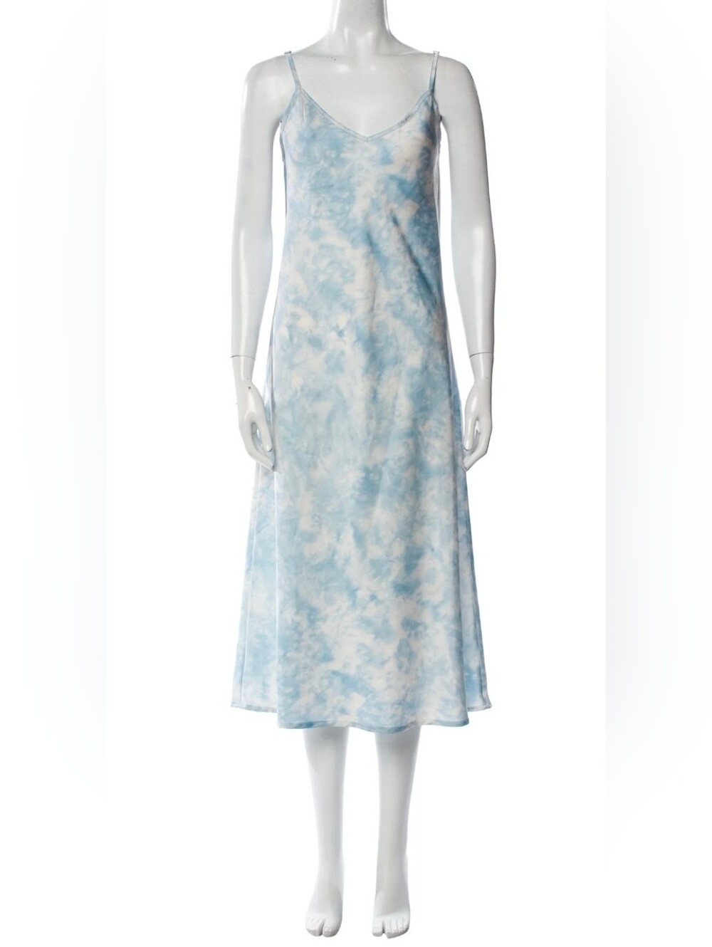 AllSaints Imo Tie Dye Dress Blue White Midi Slip V-Neck Womens Size US 8